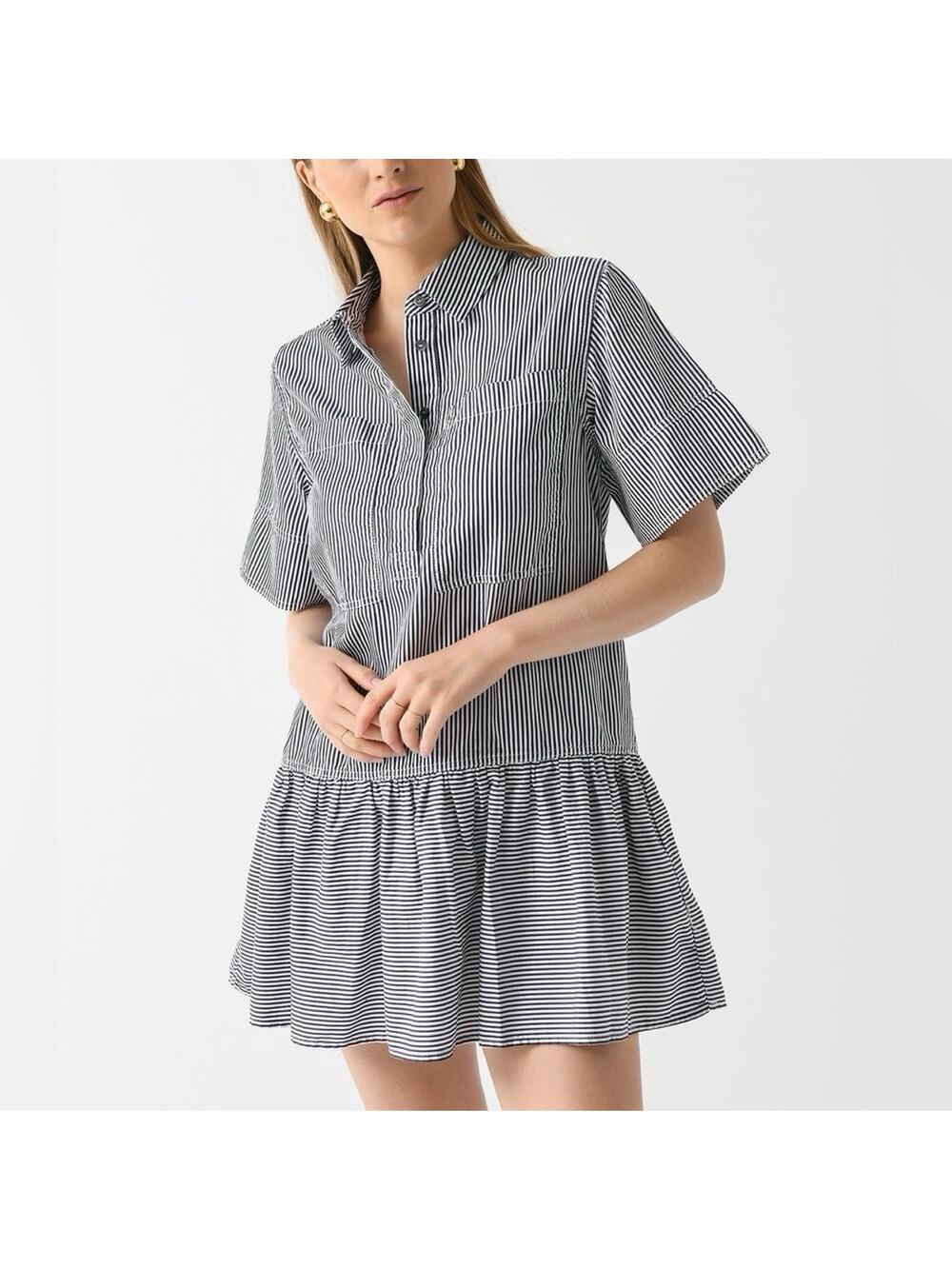Simkhai Cris Shirt Mini Dress in Midnight Navy Stripe 100% Cotton Size XS